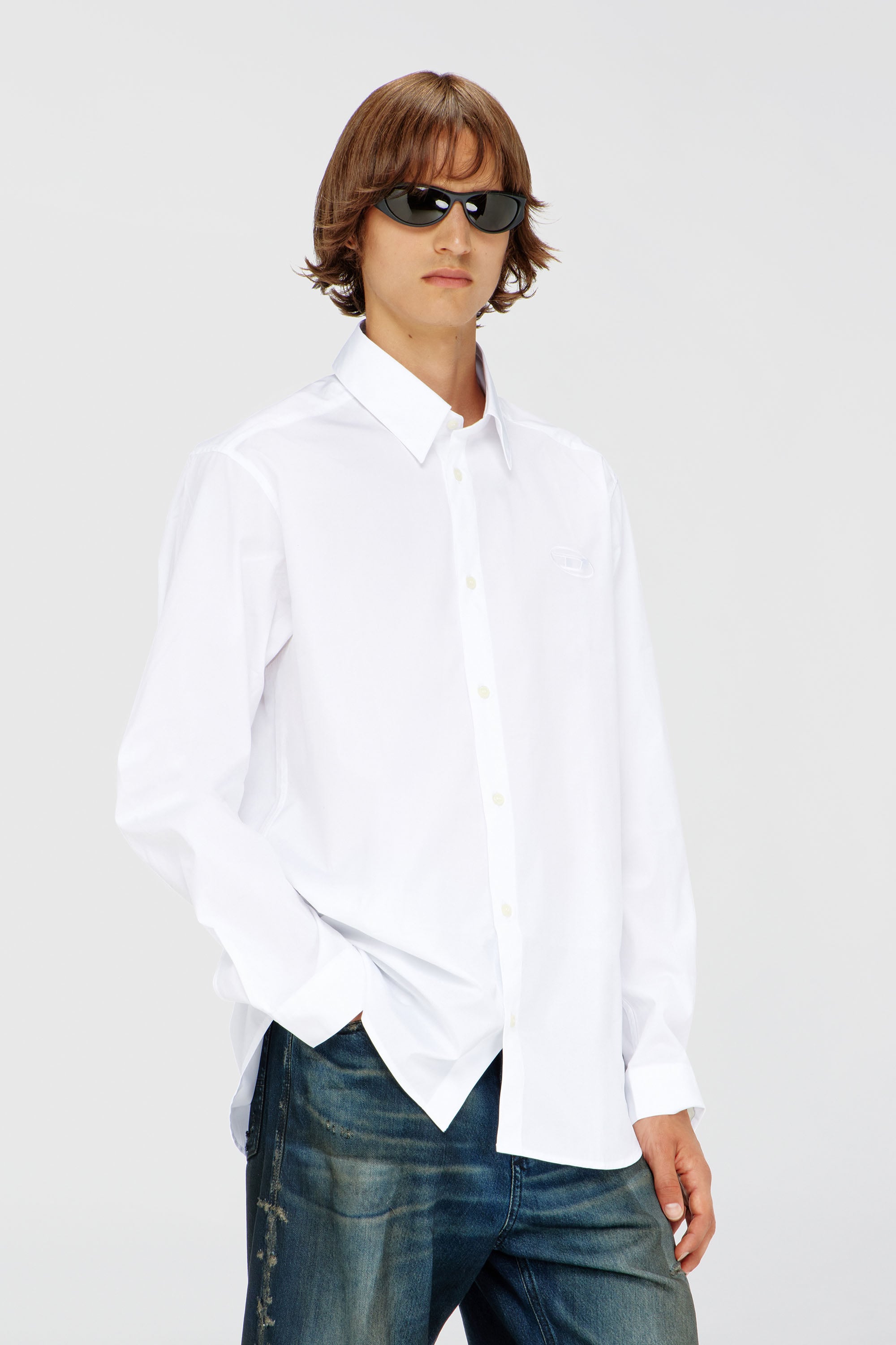Diesel - S-SIMPLY-GSBH, Herren Stretch-Popeline-Hemd mit Stickerei in Wei&szlig; - 1