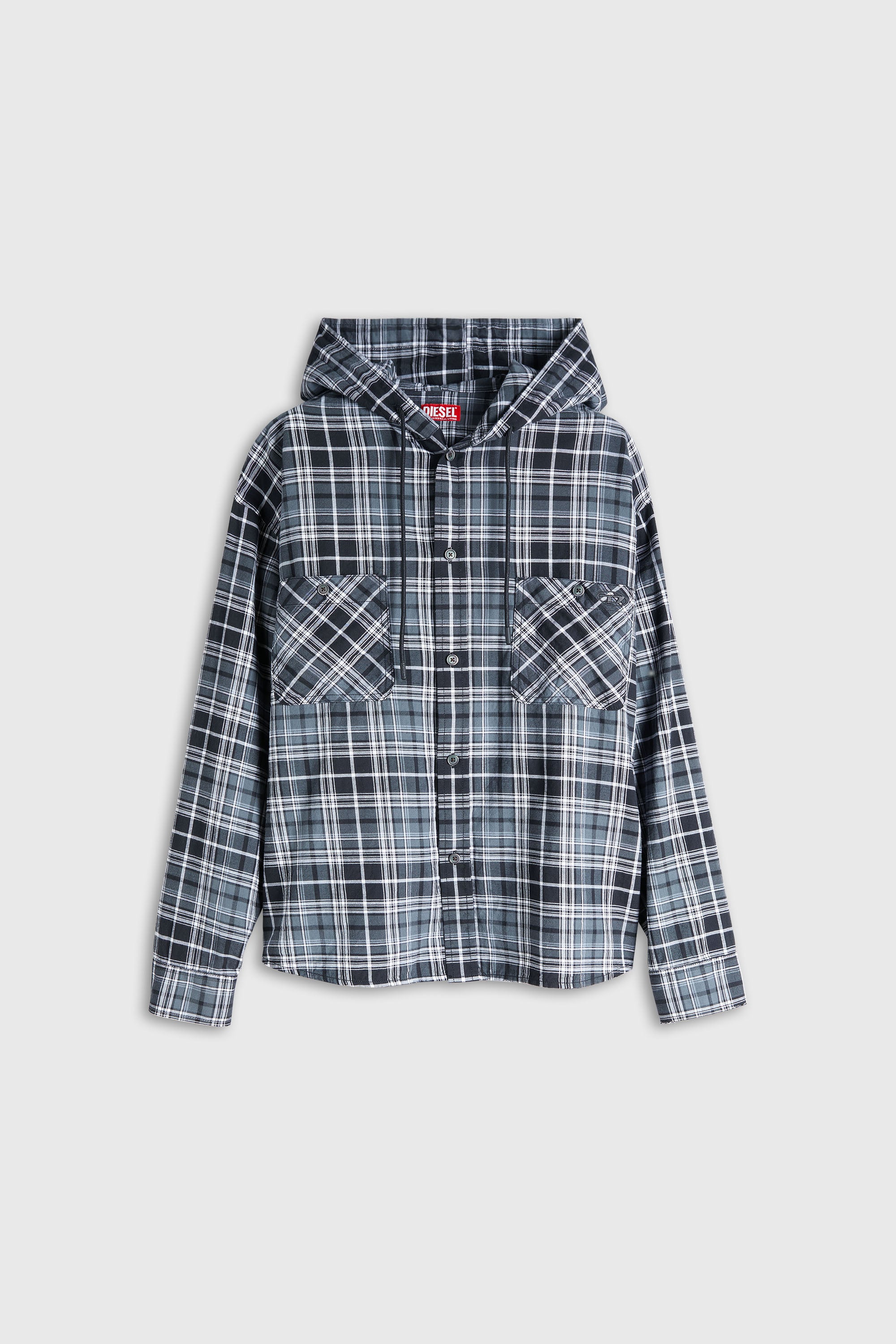 Diesel - S-DRUM-HOODY-DGBT, Herren Kapuzenshirt aus kariertem Flanell in Schwarz/Weiss - 2