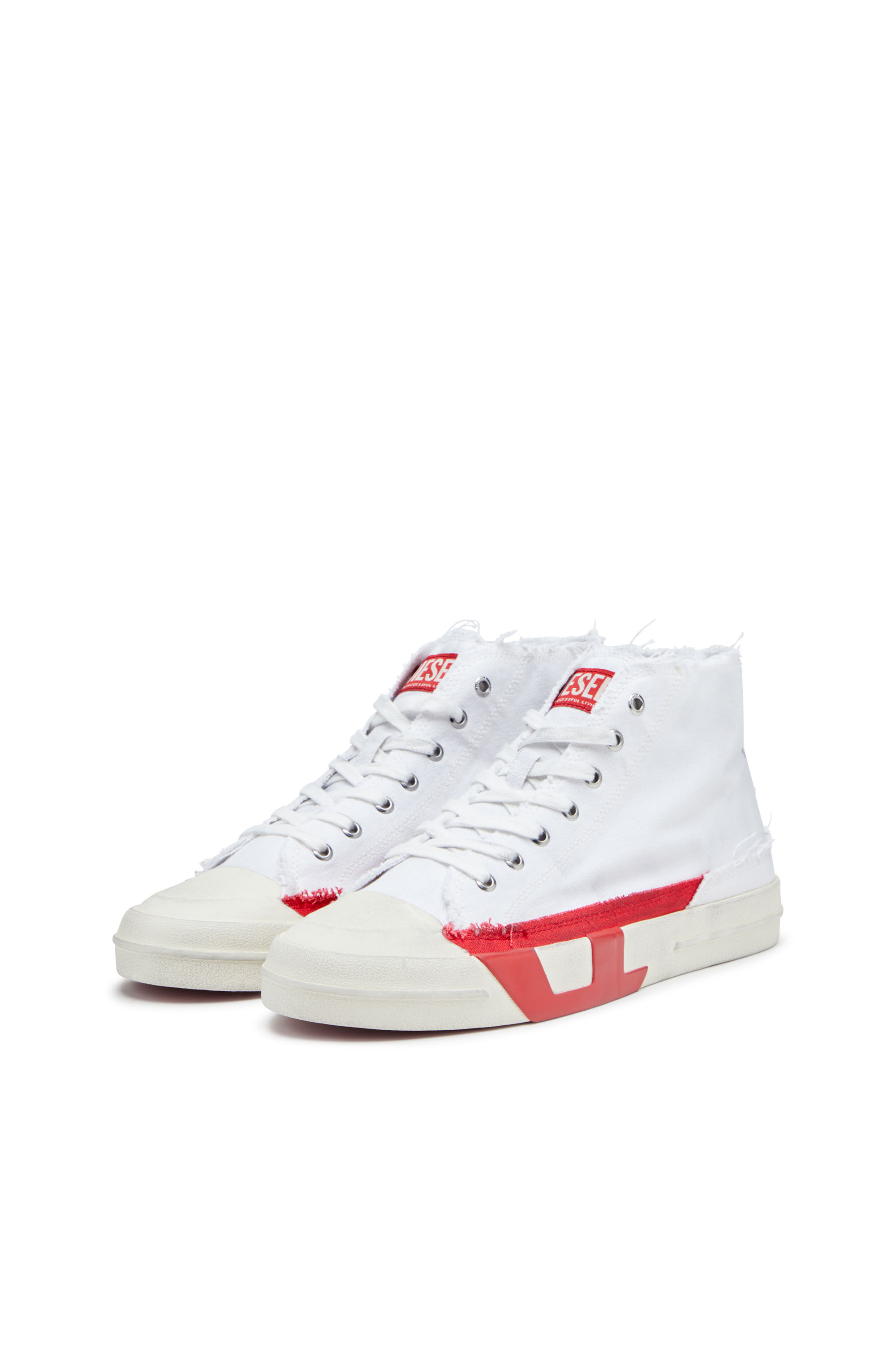 Diesel - S-D-VERSE MID, Herren S-D-Verse-High Top-Sneakers aus Canvas mit Schmutz-Effekt in Weiss/Rot - 8