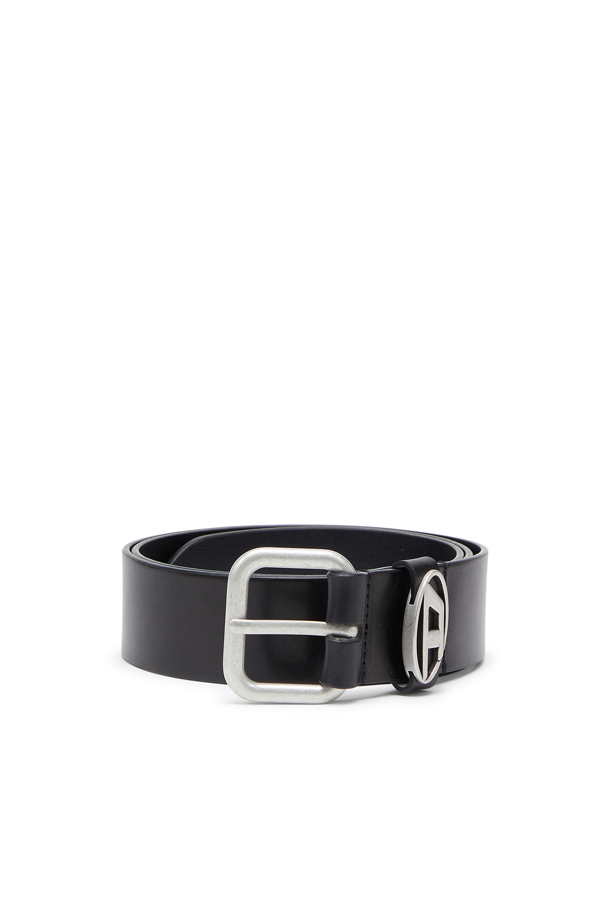 Diesel - B-1DR OVAL D LOOP, Unisex 4 cm breiter Lederg&uuml;rtel mit Metallschnalle in Schwarz - 1