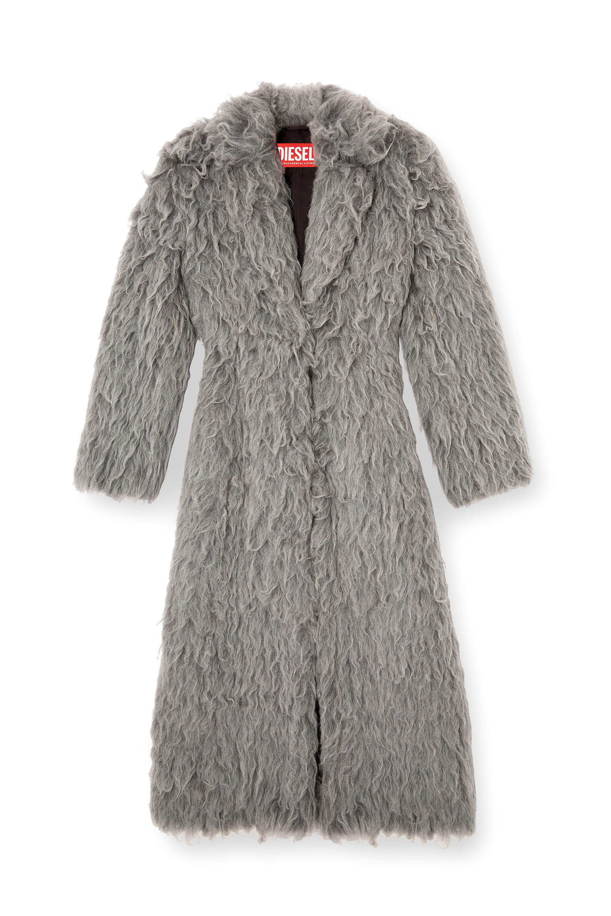 Diesel - W-GLAMO-R1, Damen Zotteliger Mantel in Grau - 3