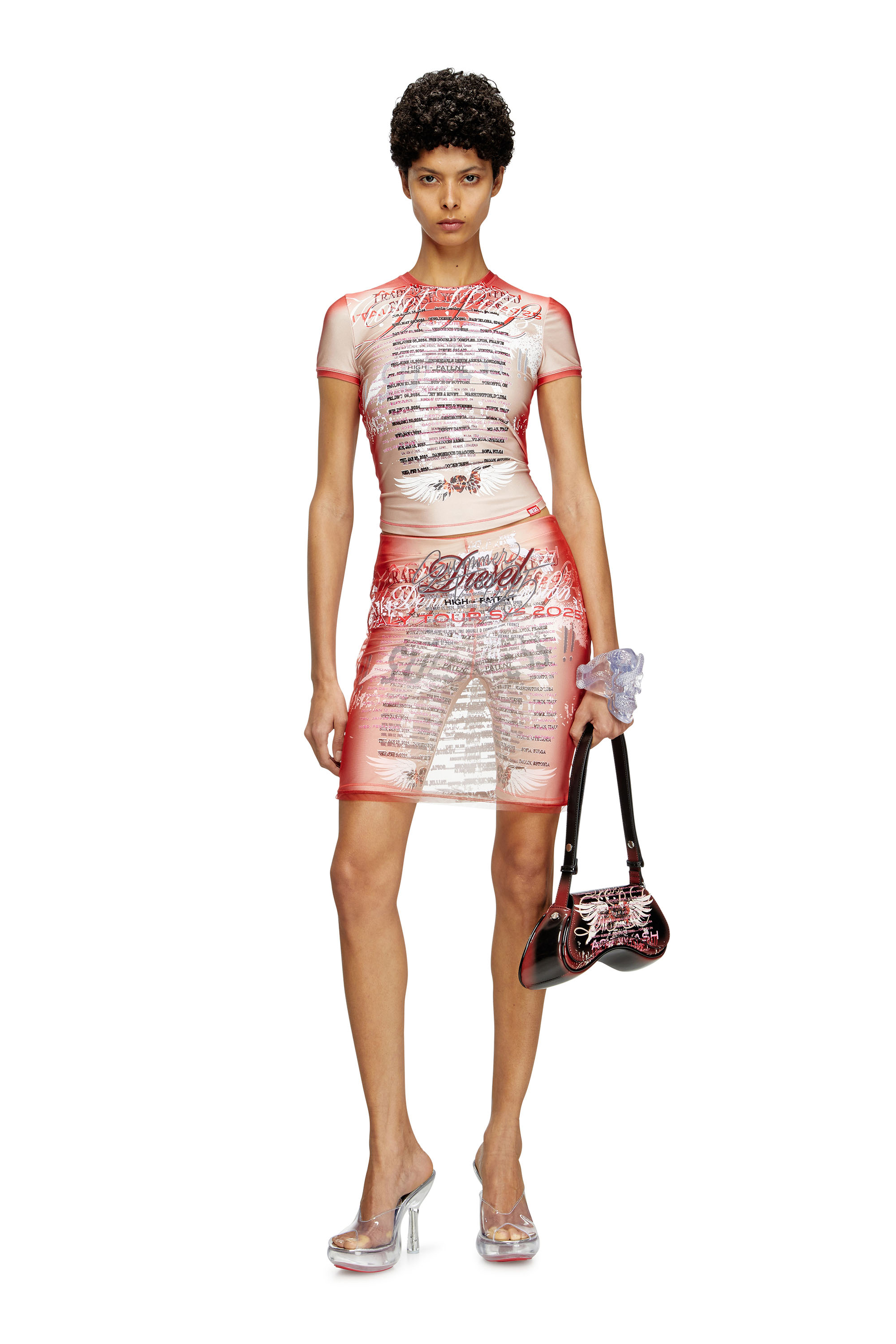 Diesel - T-KALYC-1, Damen Durchsichtiges T-Shirt mit Text-Print in Rosa - 1