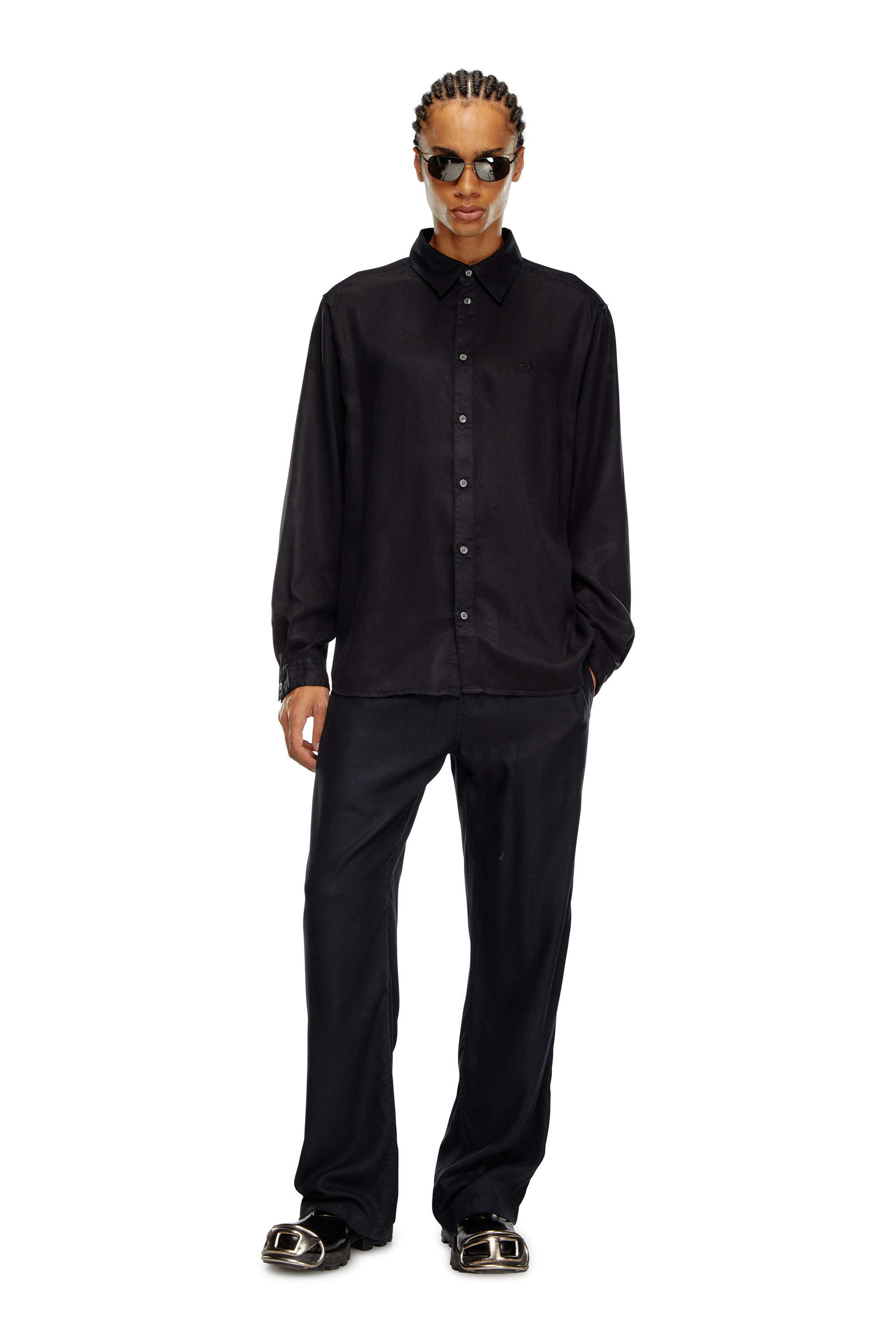 Diesel - S-SIMPLY-C, Man's Fluid shirt with logo embroidery in Black - 1