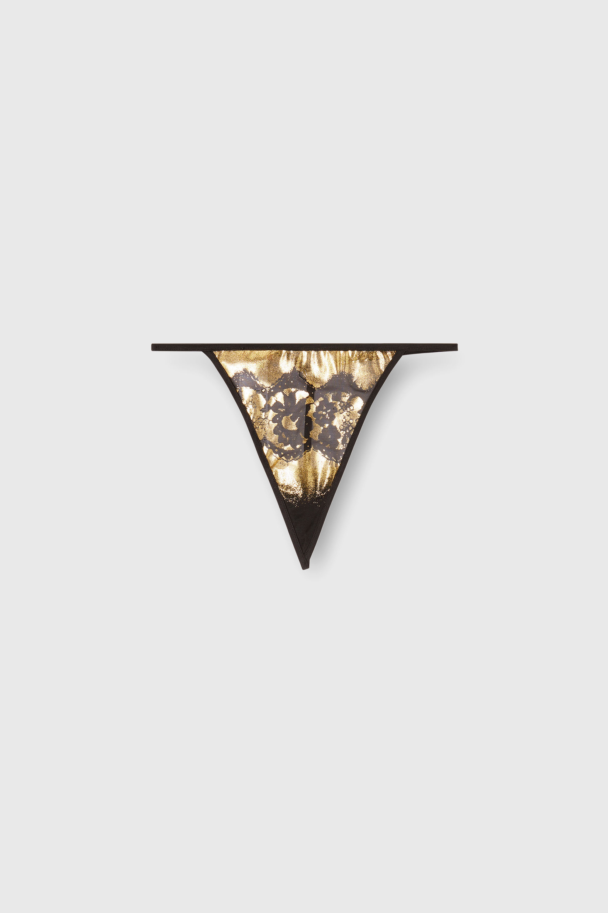Diesel - D-STRING-GFT, Damen Stretch-T&uuml;ll-String mit Metallic-Spitzen-Effekt in Schwarz/Gold - 2