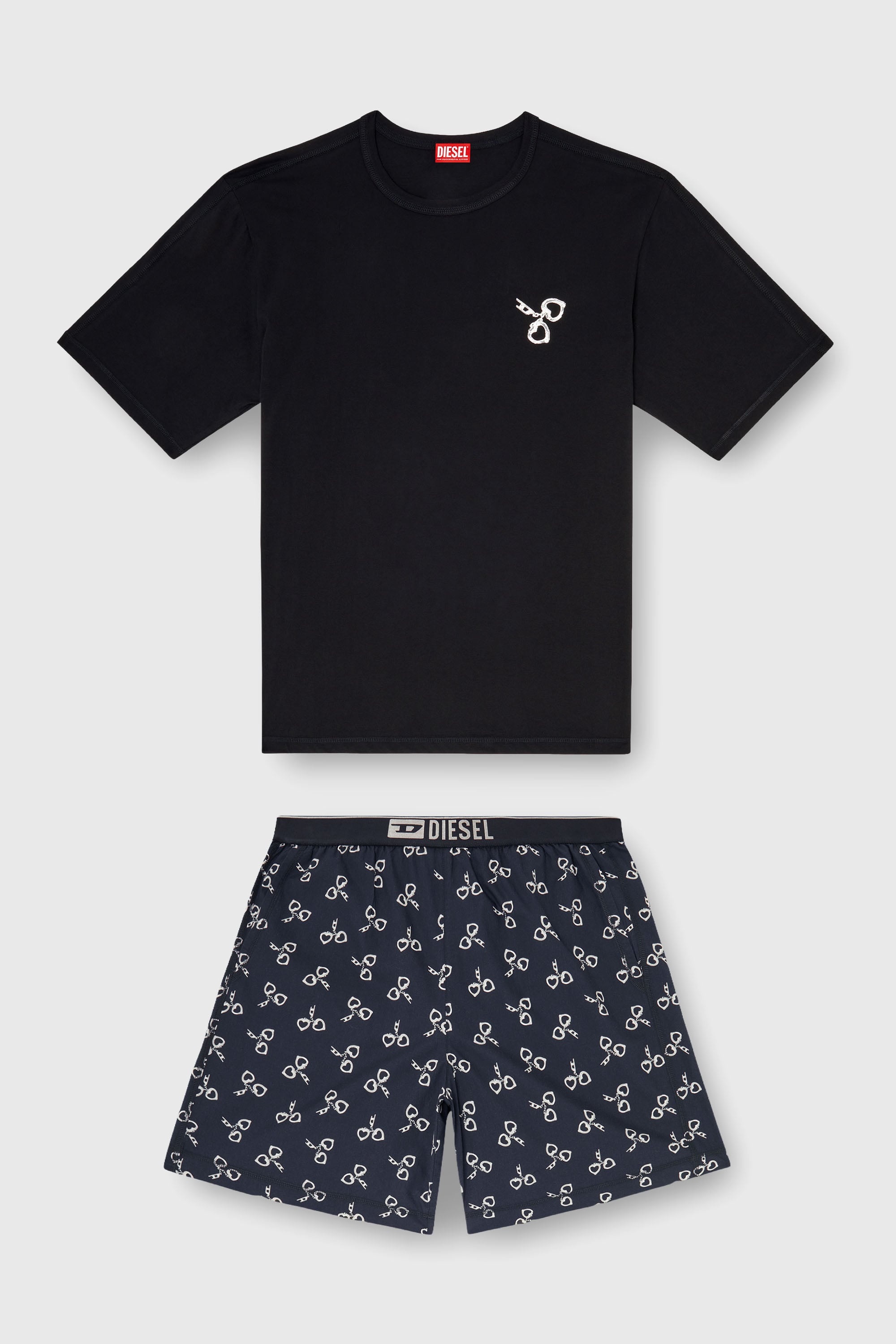 Diesel - KIT-JAMES-D-BOX, Herren Baumwoll-Pyjama-Set mit Handschellen-Print in Schwarz/Wei&szlig; - 2