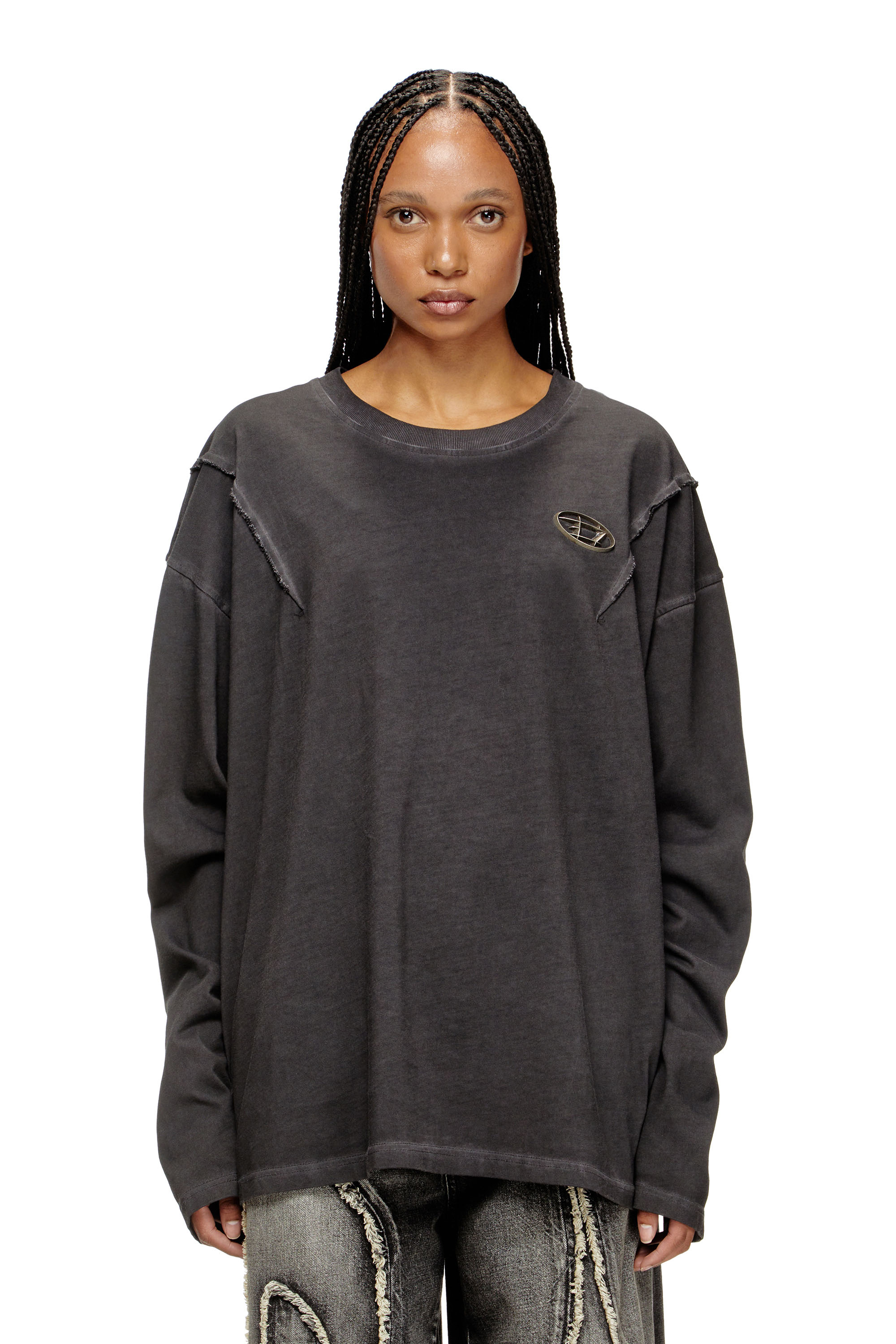 Diesel - T-THUG-T-SHIRT, Unisex Langärmliges T-Shirt mit Verwaschungseffekt in Dunkelgrau - 6