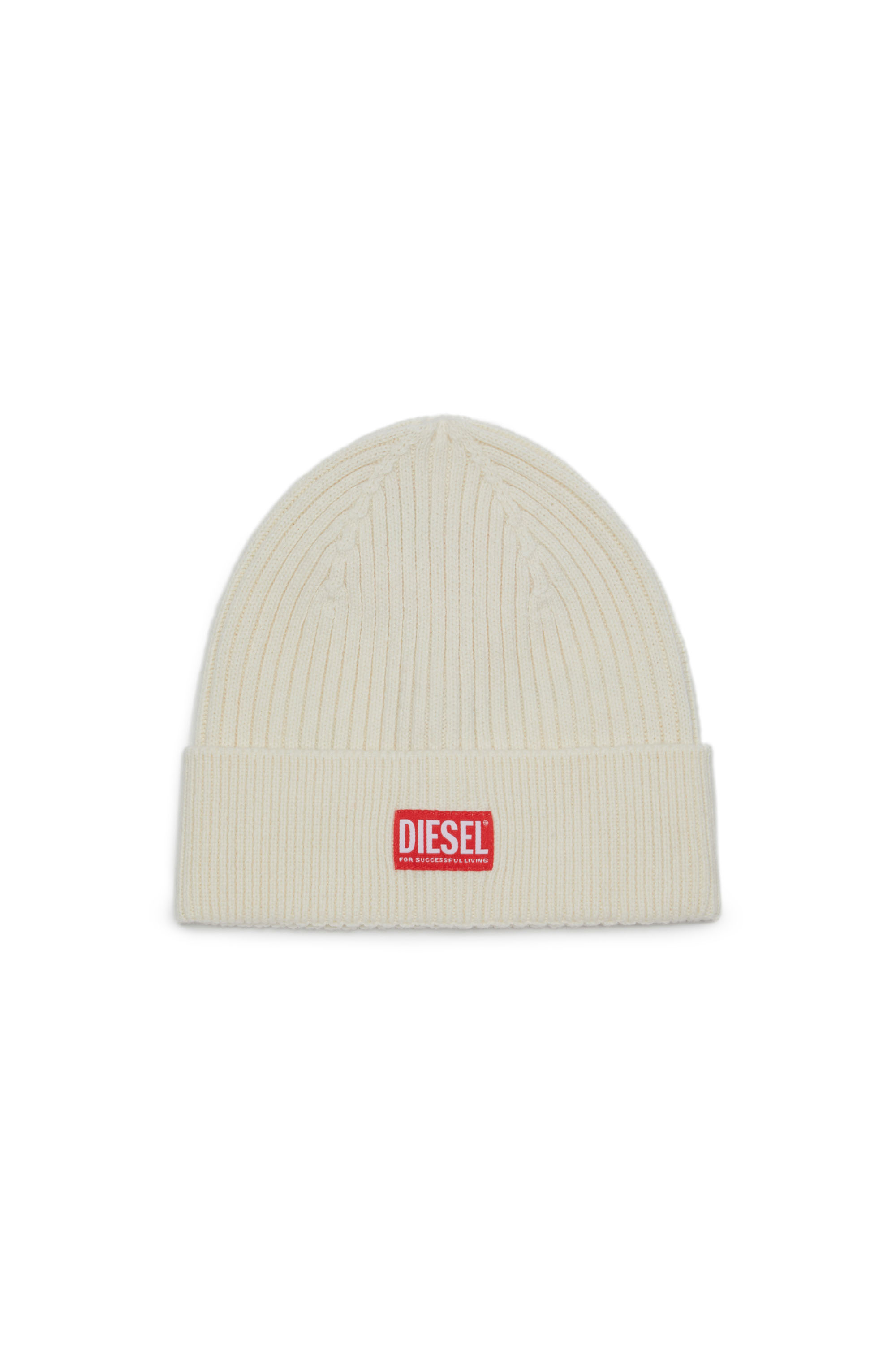 Diesel - K-CODER-H 2X2, Unisex Gerippte Beanie-Mütze mit Logo-Aufnäher in Weiß - 1